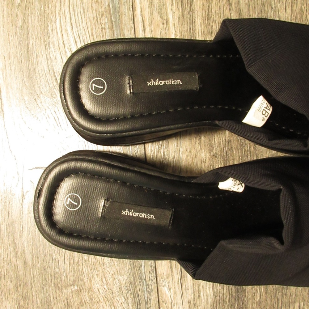 Vintage Xhilaration Wedge Sandals 7 Black Platform Slide 90s Y2K Chunky Grunge - Picture 10 of 11